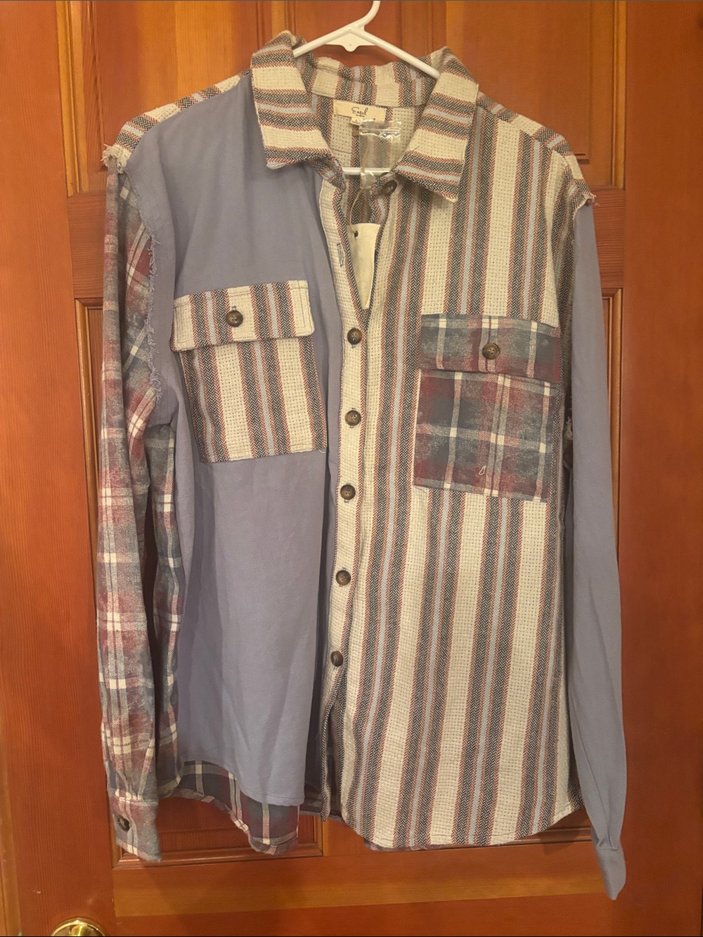 NEW Easel Mixed-Pattern Button Down Shirt in Blue and Multi